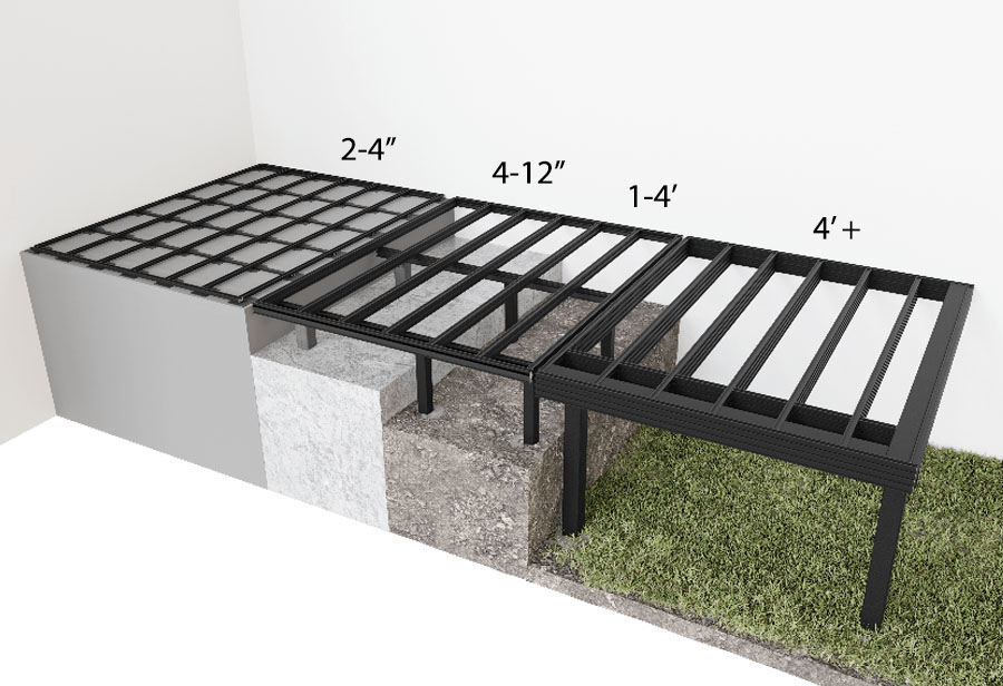 Outdure Aluminum framing system for various deck heights