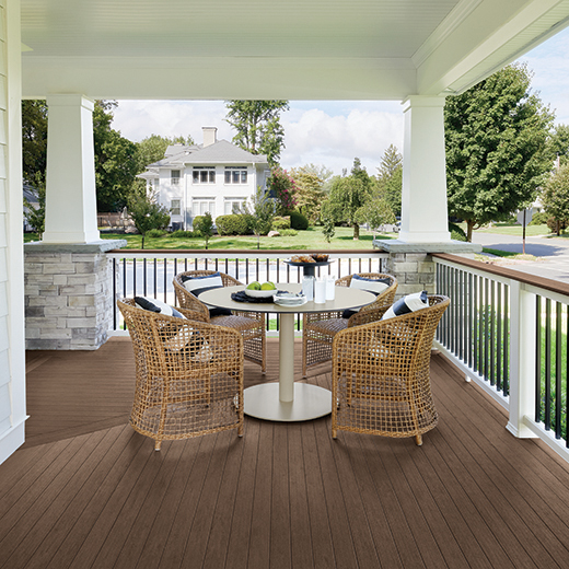 porch with 4 chairs on an English Walnut board